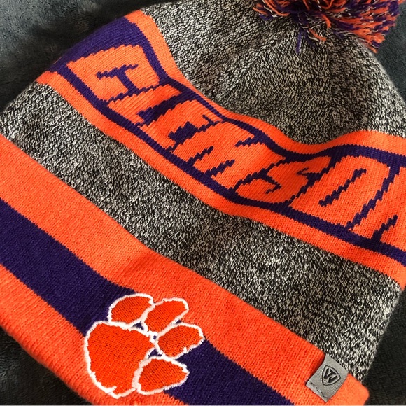 CLEMSON Pom Beanie Orange + Purple Knit! ACC TIGERS Winter Hat Cap Toboggan - Picture 1 of 5